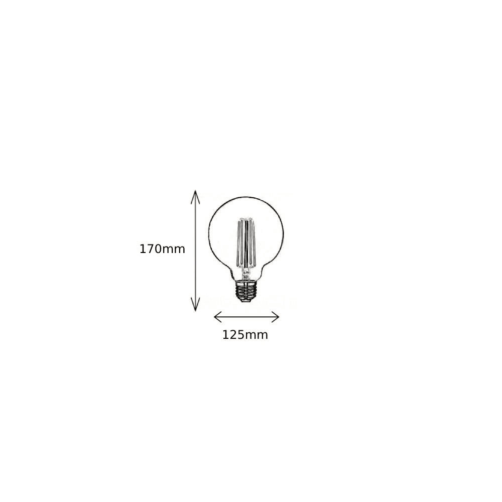 Bombilla G125 Dimable Filamento E27 6W Luz cálida Medida